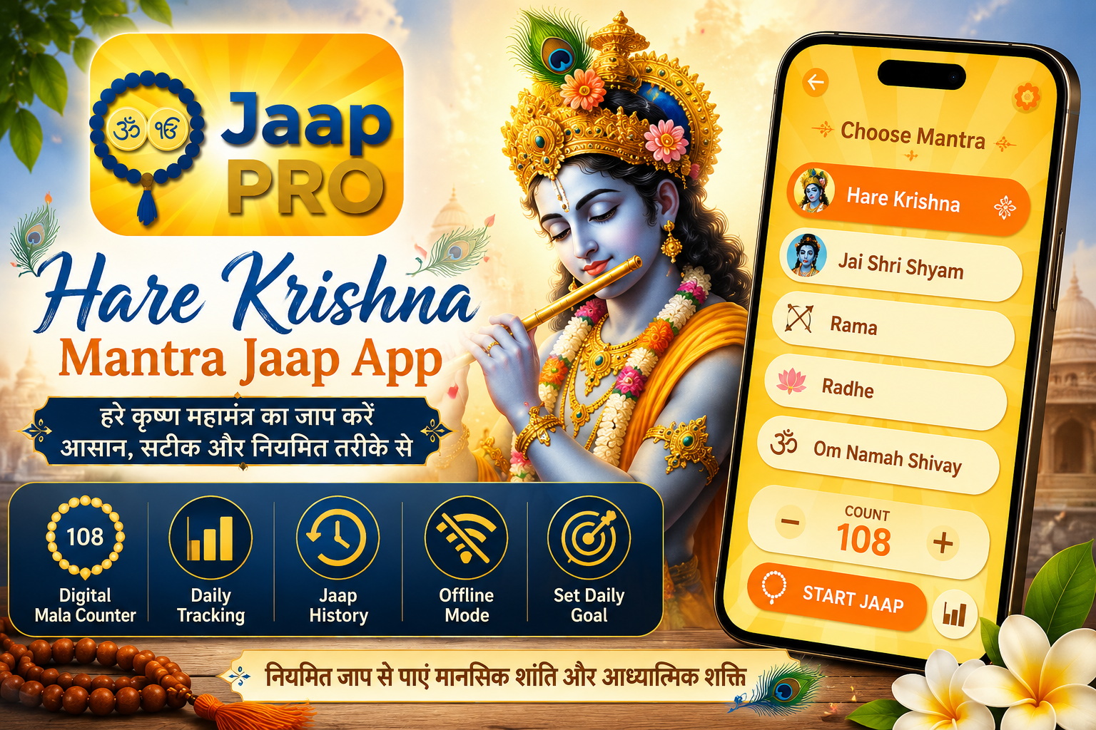 Hare Krishna Mantra Jaap App with Jaap Pro logo