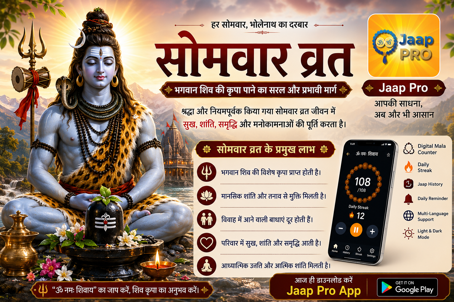 Somwar Vrat – भगवान शिव, सोमवार व्रत के लाभ और Jaap Pro App