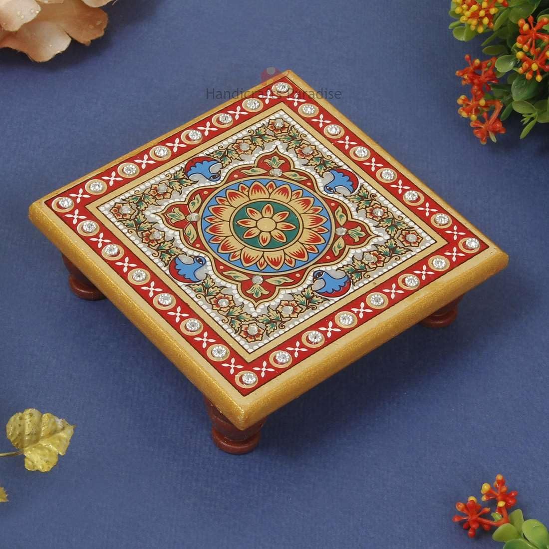 Handicrafts Paradise 4 x 4 Inch Marble Pooja Chowki