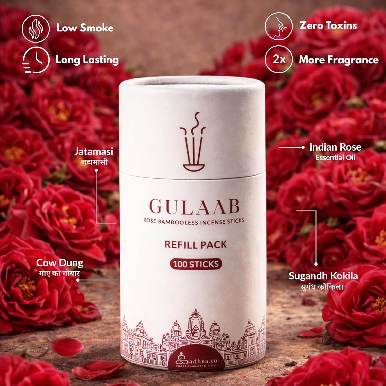 Rose (Gulab) Bambooless Incense Sticks