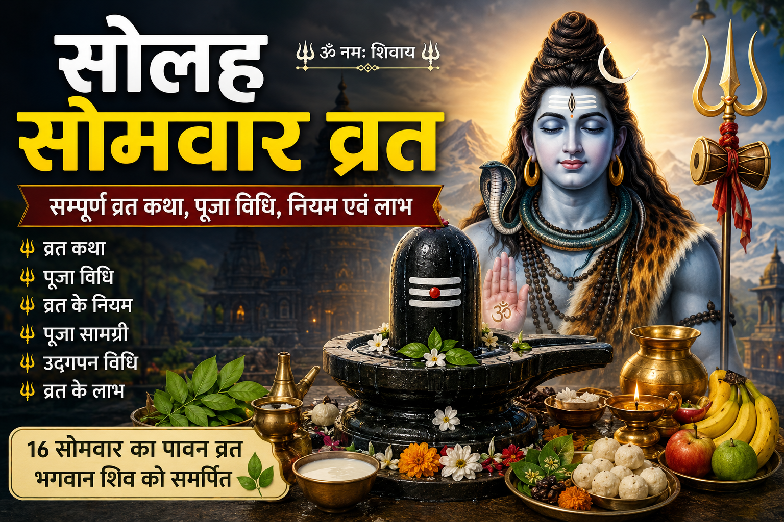 Solah Somwar Vrat 2026 | 16 सोमवार व्रत पूजा विधि एवं कथा