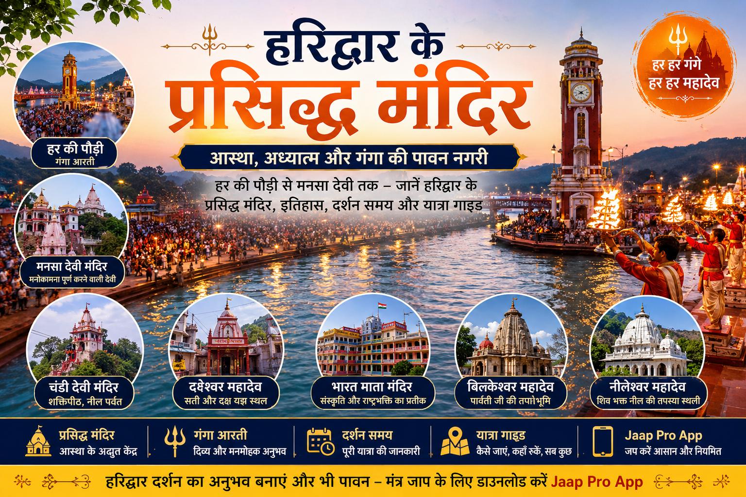 Amazing Haridwar Temples Guide – Har Ki Pauri, Mansa Devi Temple, Chandi Devi Temple, Ganga Aarti, Lord Shiva and Jaap Pro App