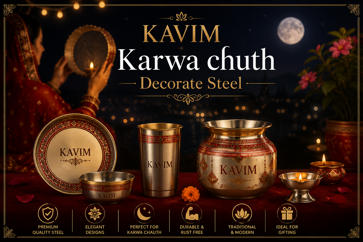 KAVIM Karwa chuth Decorate Steel