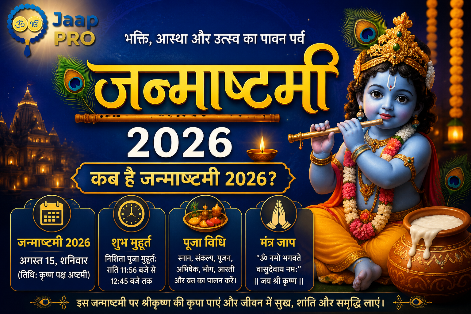 जन्माष्टमी 2026 कब है शुभ मुहूर्त पूजा विधि